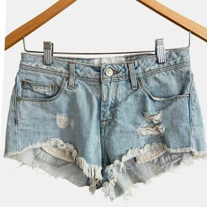 IRO JEANS Distressed Denim Shorts Light Wash Frayed Cut Off Size 25 Blue